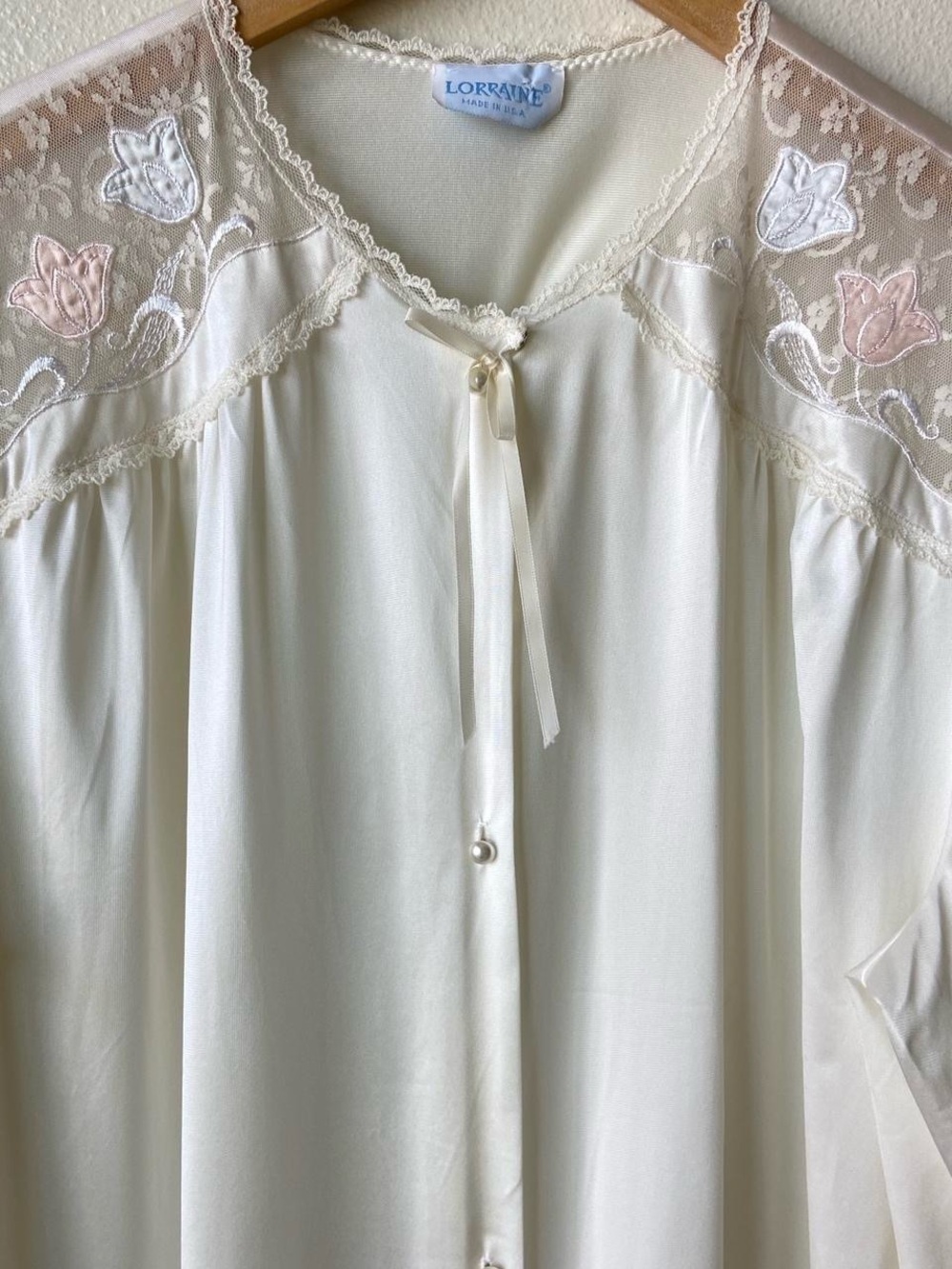 Vintage 80s Lorraine Lace Buttoned Slip Dress Nightgown - Picture 3 of 6